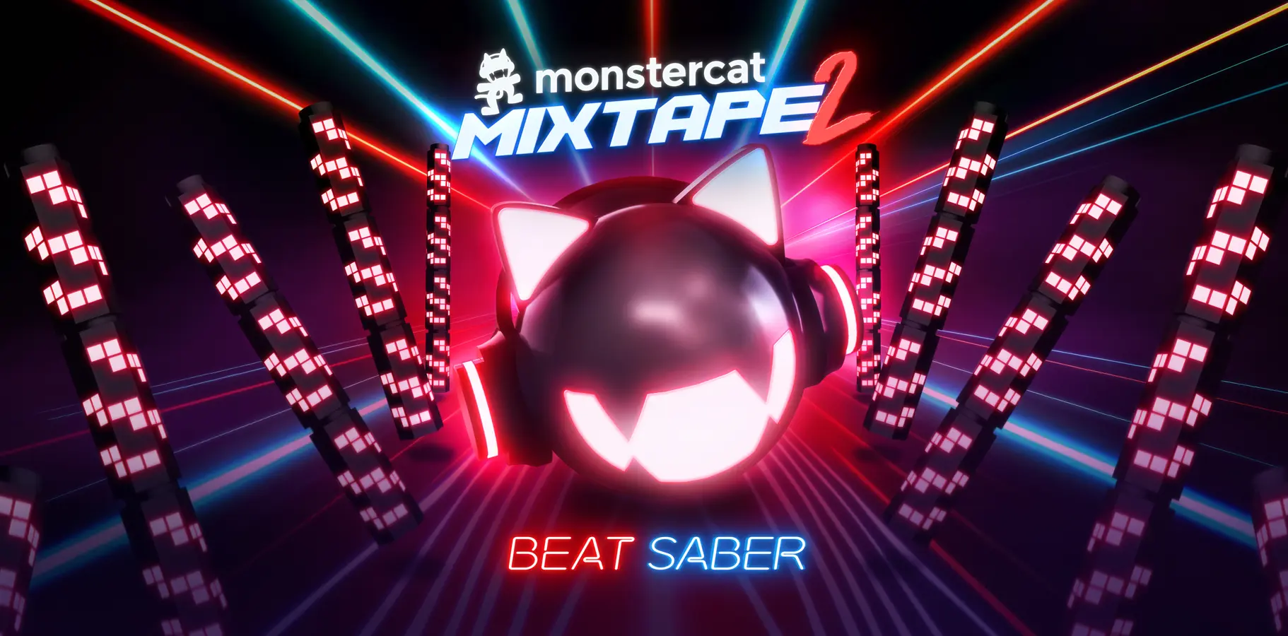 Monstercat Mix Tape 2 art featuring the Monstercat mascot in a laser corridor