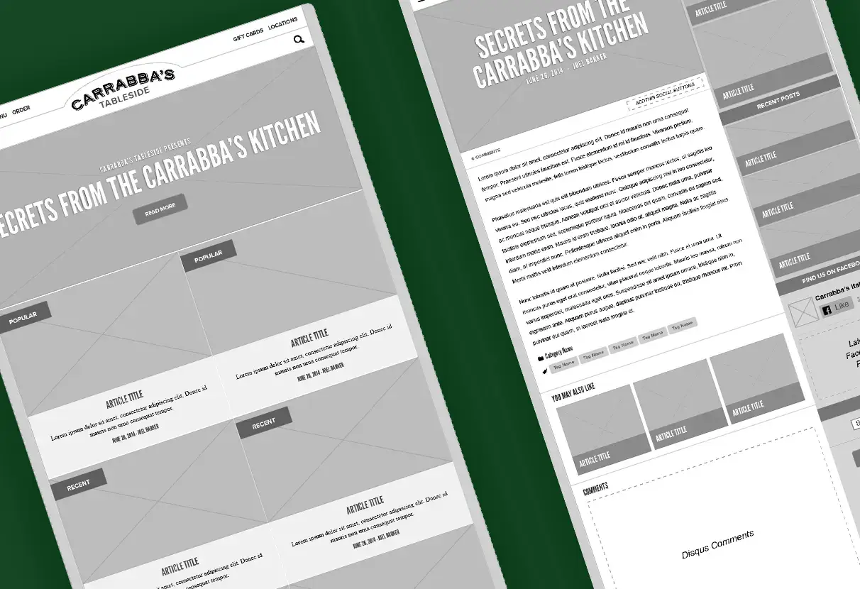 Carrabba’s Kitchen wireframes