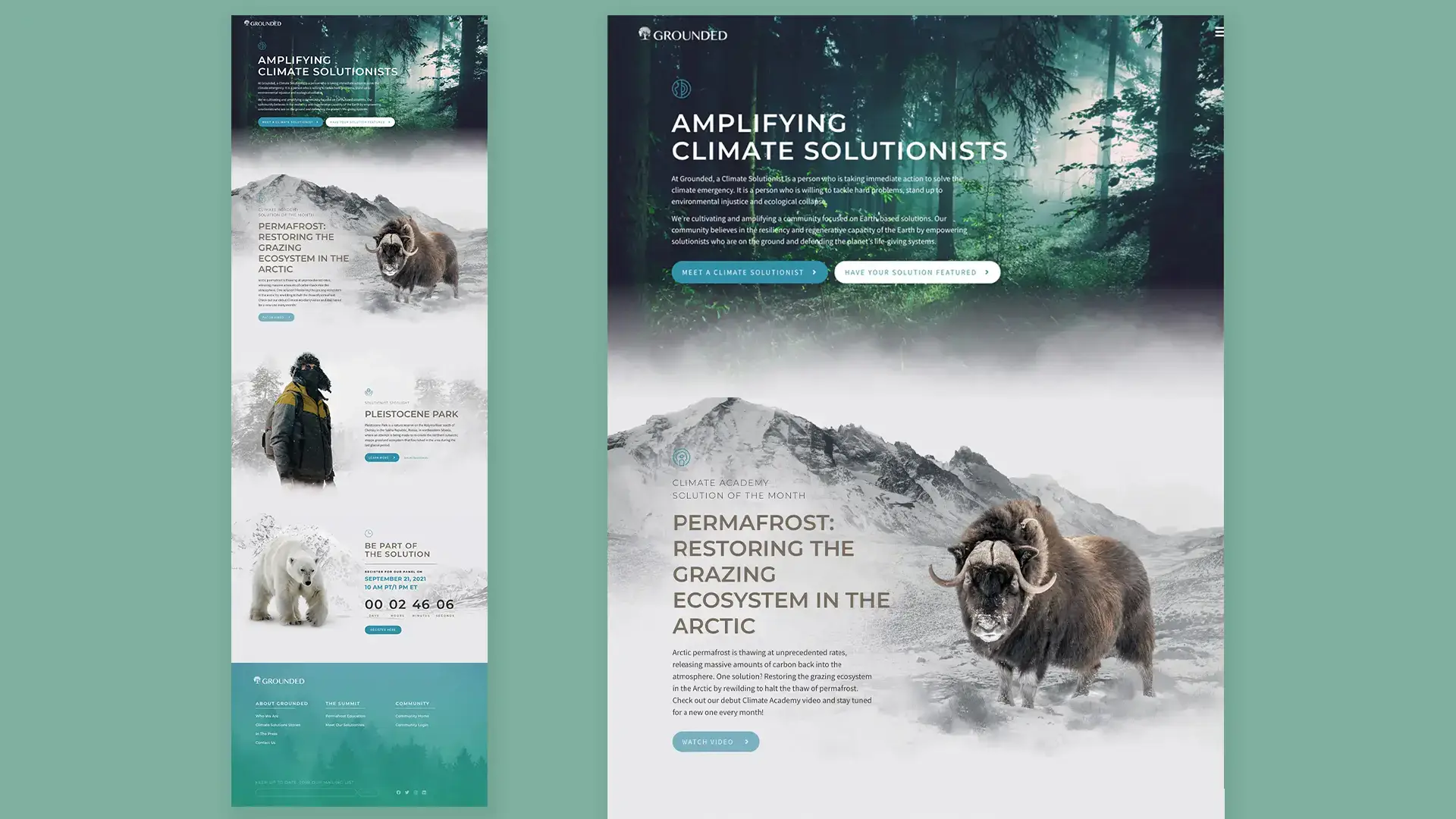 Grounded website shown across desktop and mobile layouts