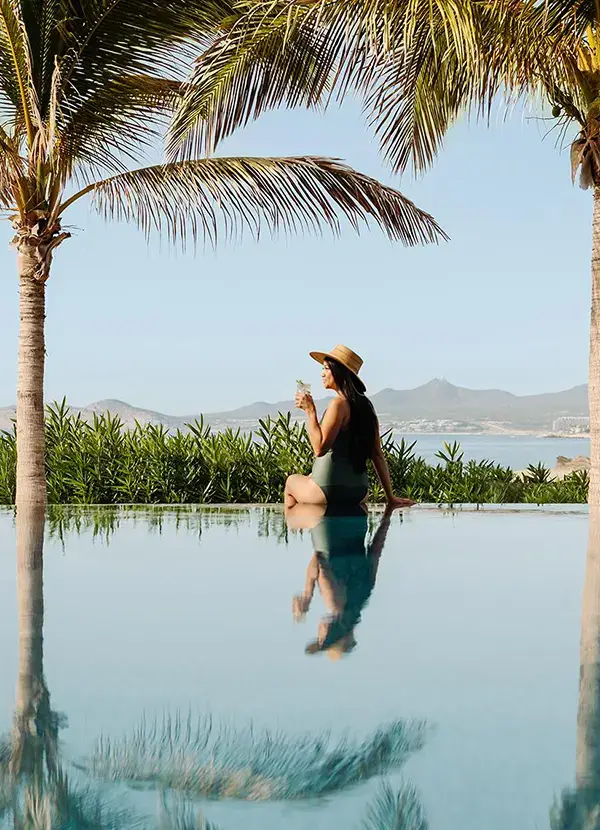 Vacation destination beside an infinity pool