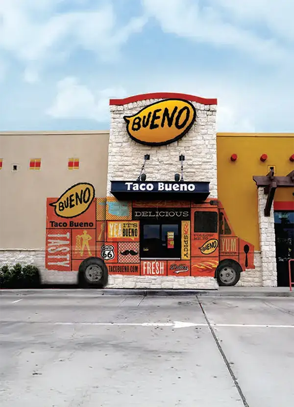 Taco Bueno storefront graphics