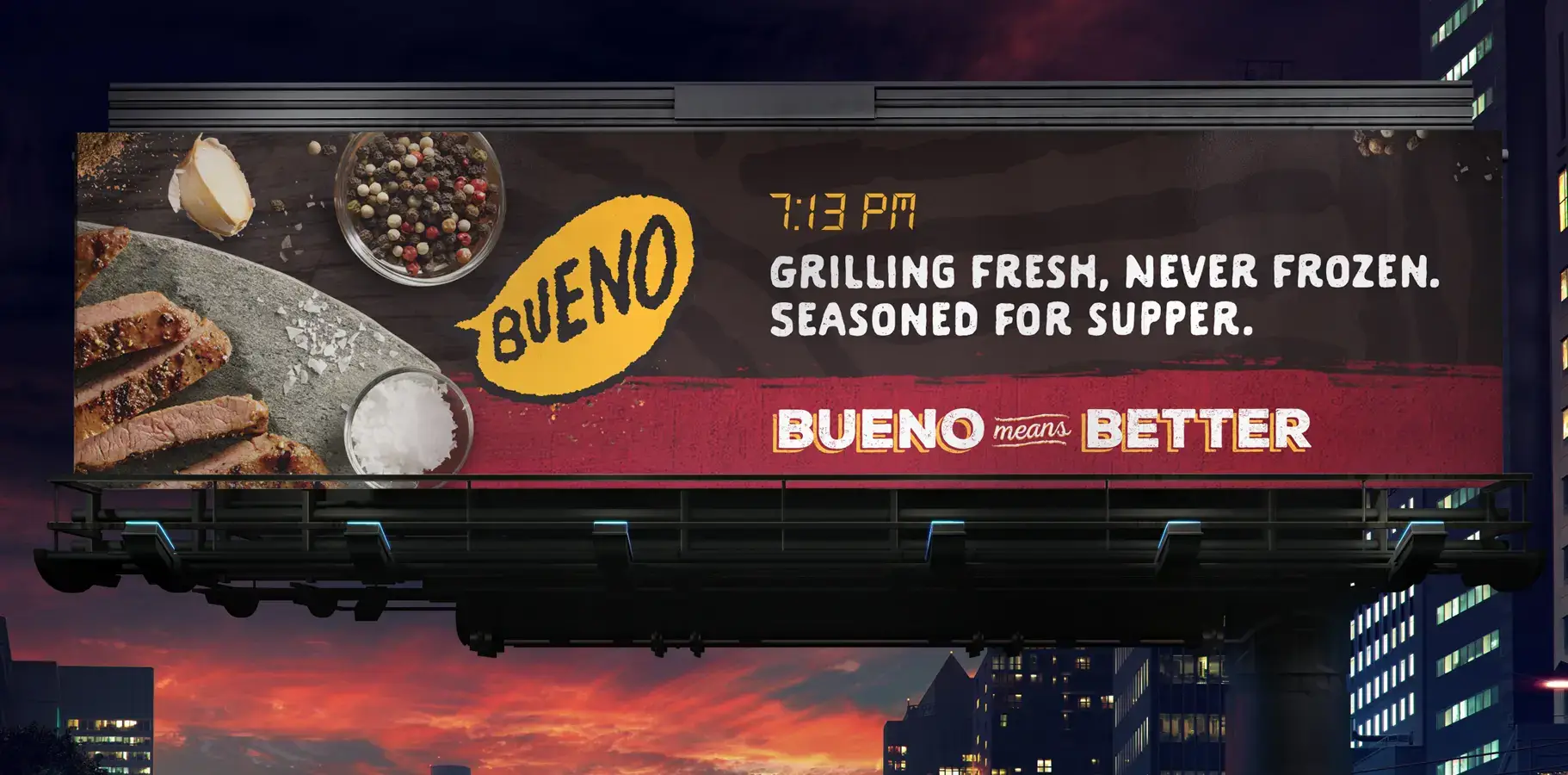 Taco Bueno billboards featuring fresh food messaging
