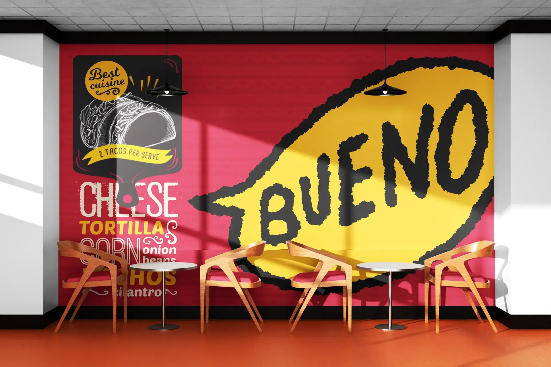 Taco Bueno restaurant mural and interior concept