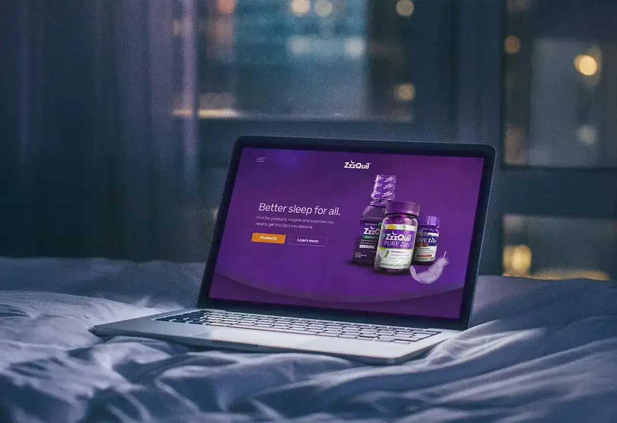 ZzzQuil desktop site in bedroom context