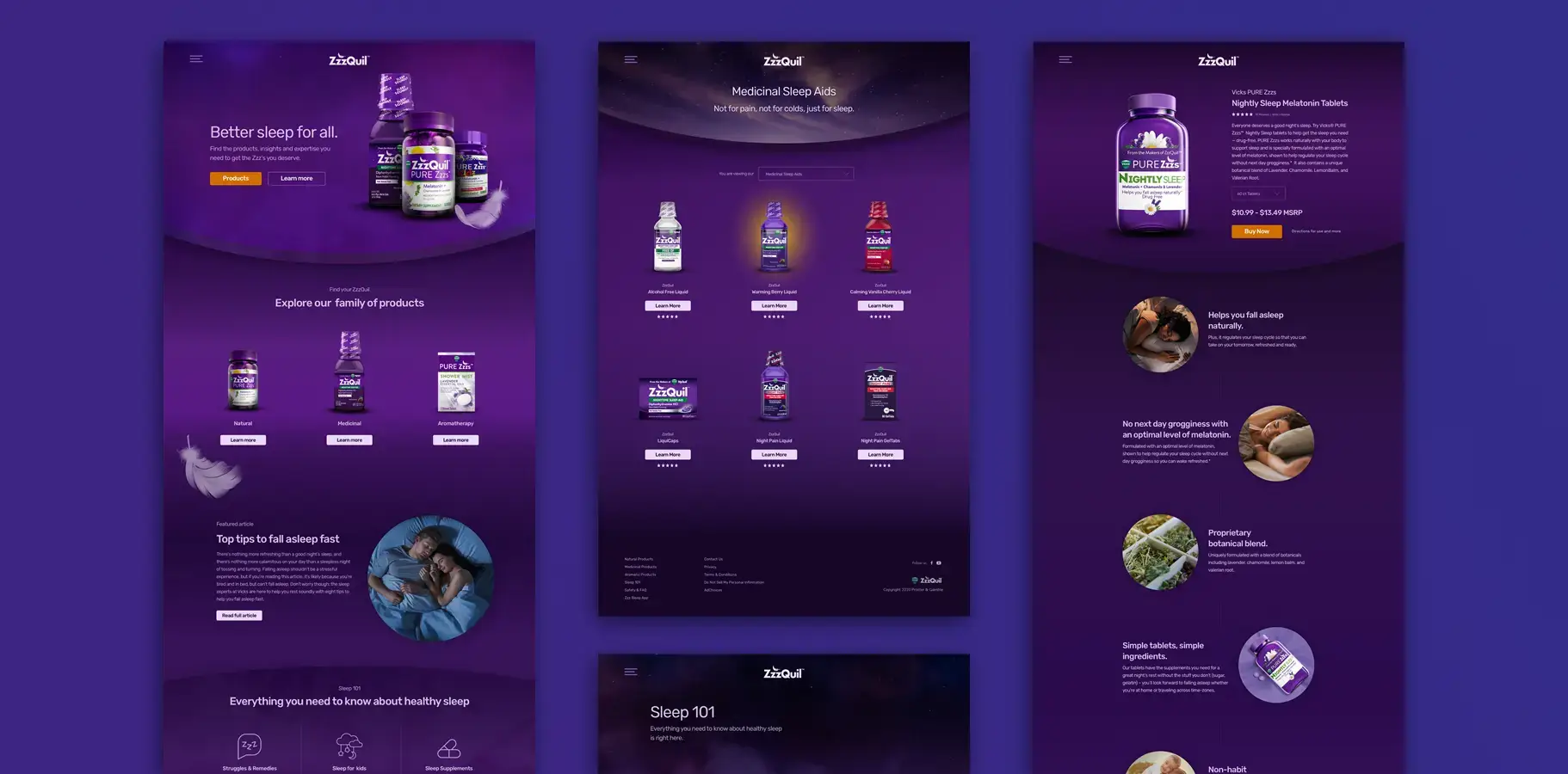 ZzzQuil responsive website system